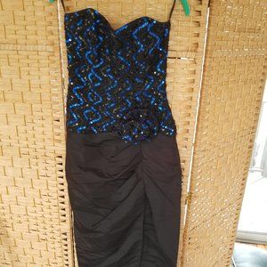 Gunne Sax blue black sequin prom dress